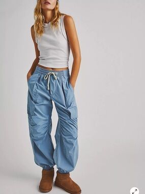 Free People nylon Sky Blue Cargo Drawstring Jogger Pants